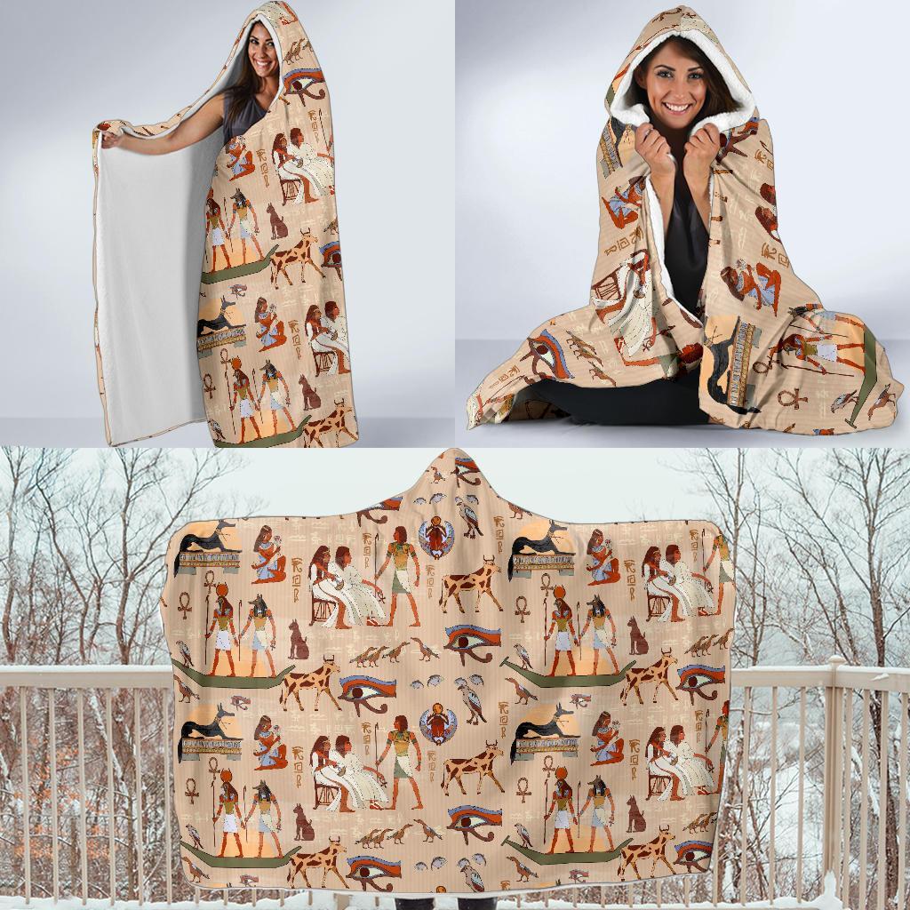 Egyptian Print Pattern Hooded Blanket-grizzshop