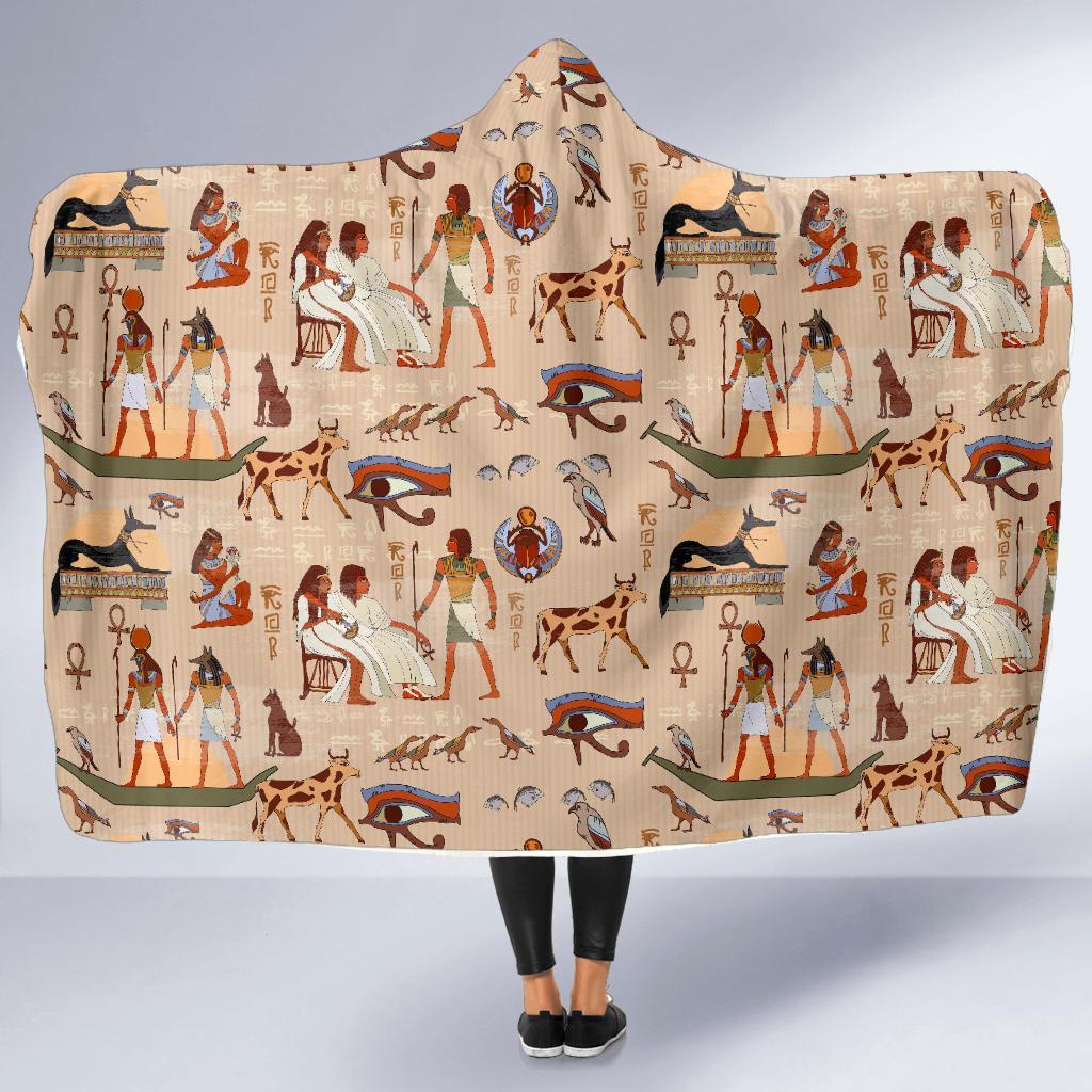 Egyptian Print Pattern Hooded Blanket-grizzshop