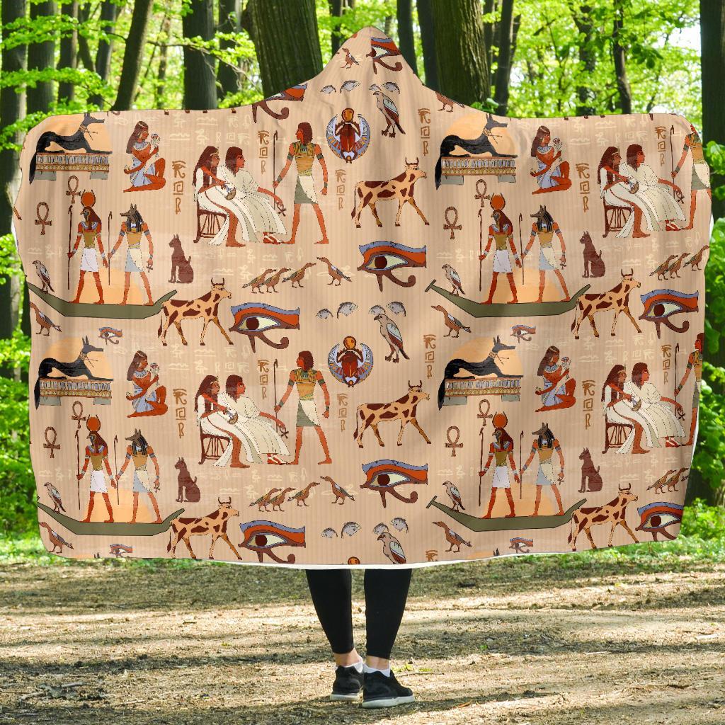 Egyptian Print Pattern Hooded Blanket-grizzshop