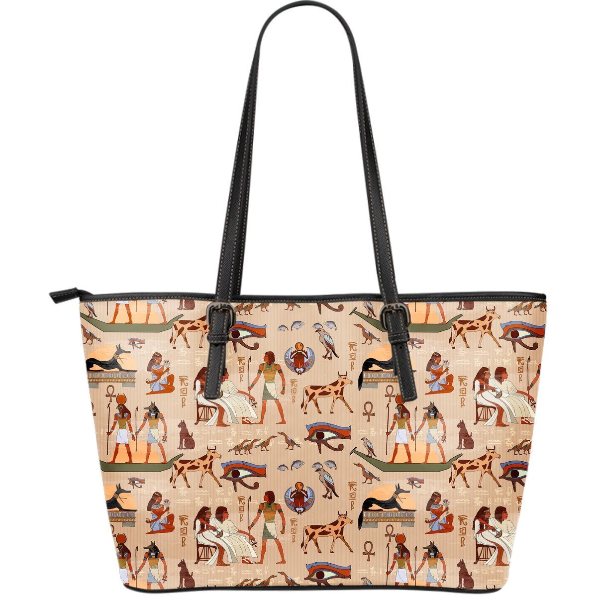 Egyptian Print Pattern Leather Tote Bag-grizzshop
