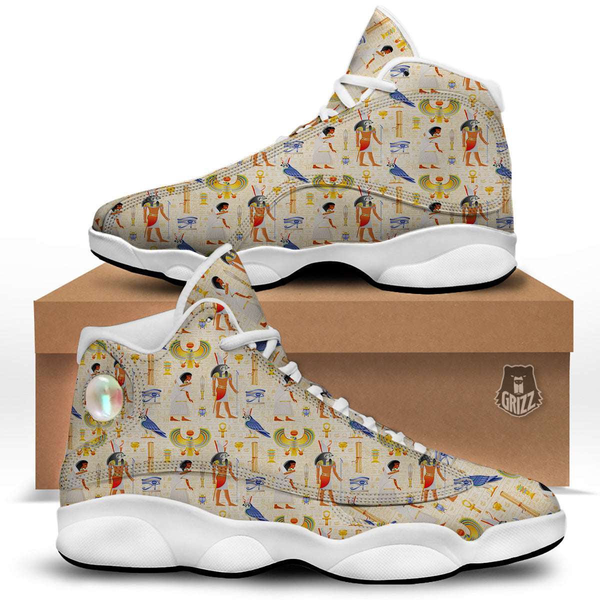 Egyptian Print Pattern White Basketball Shoes-grizzshop