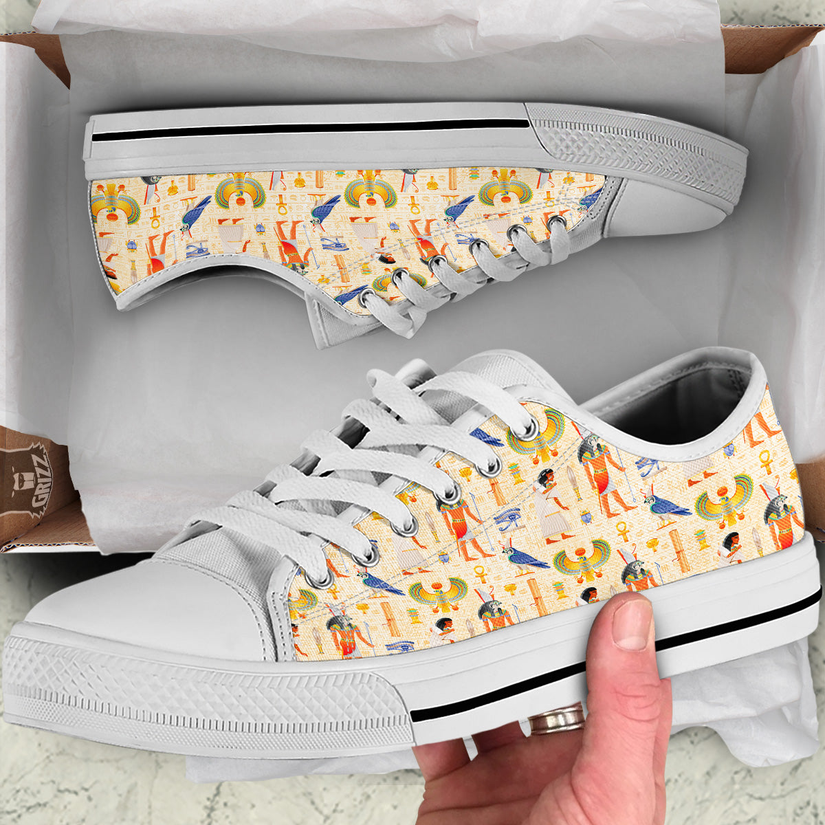 Egyptian Print Pattern White Low Top Shoes-grizzshop
