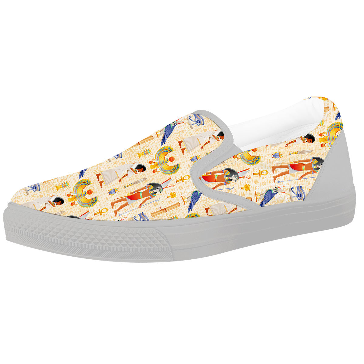 Egyptian Print Pattern White Slip On Shoes-grizzshop