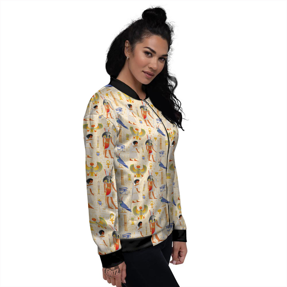 Egyptian Print Pattern Women's Bomber Jacket-grizzshop