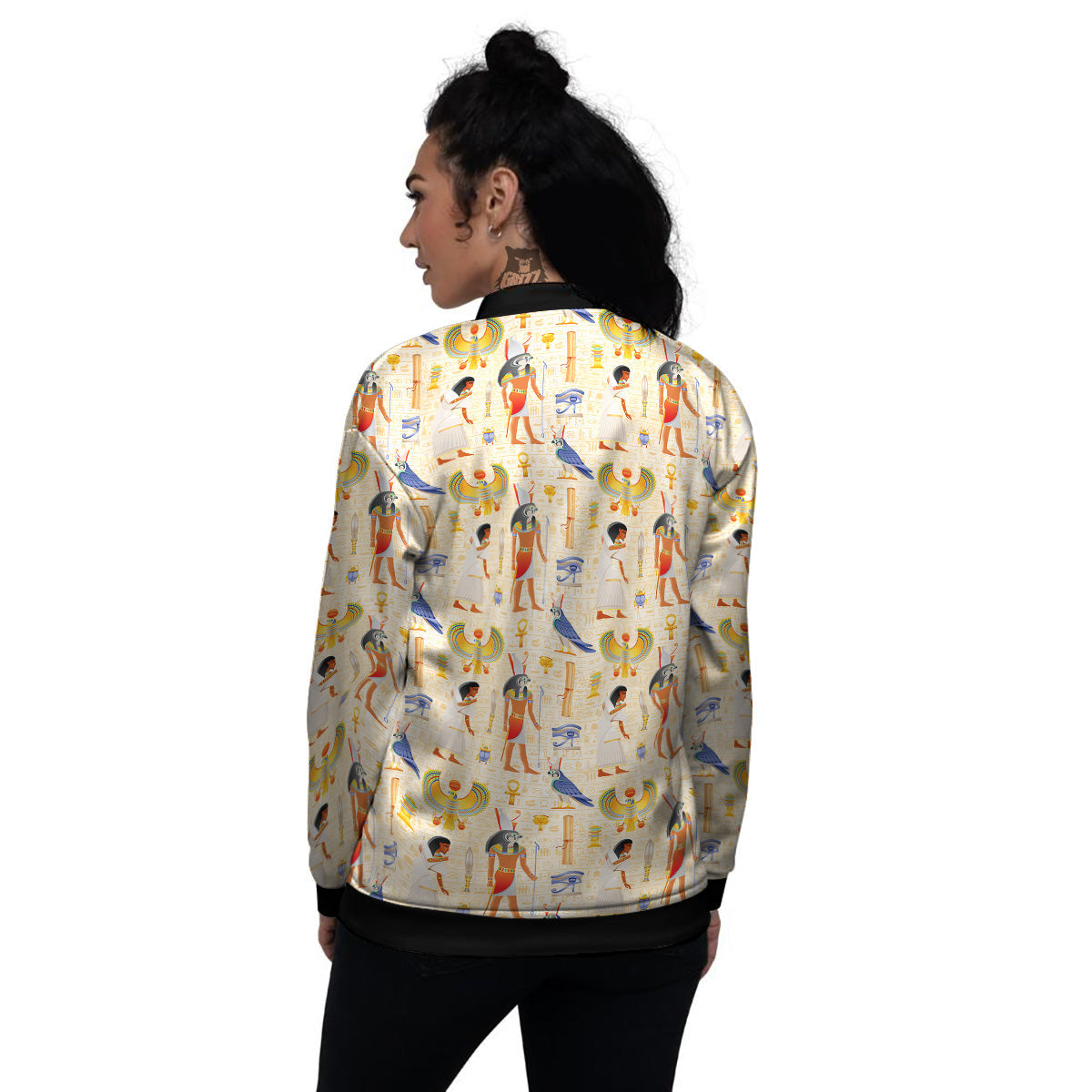 Egyptian Print Pattern Women's Bomber Jacket-grizzshop