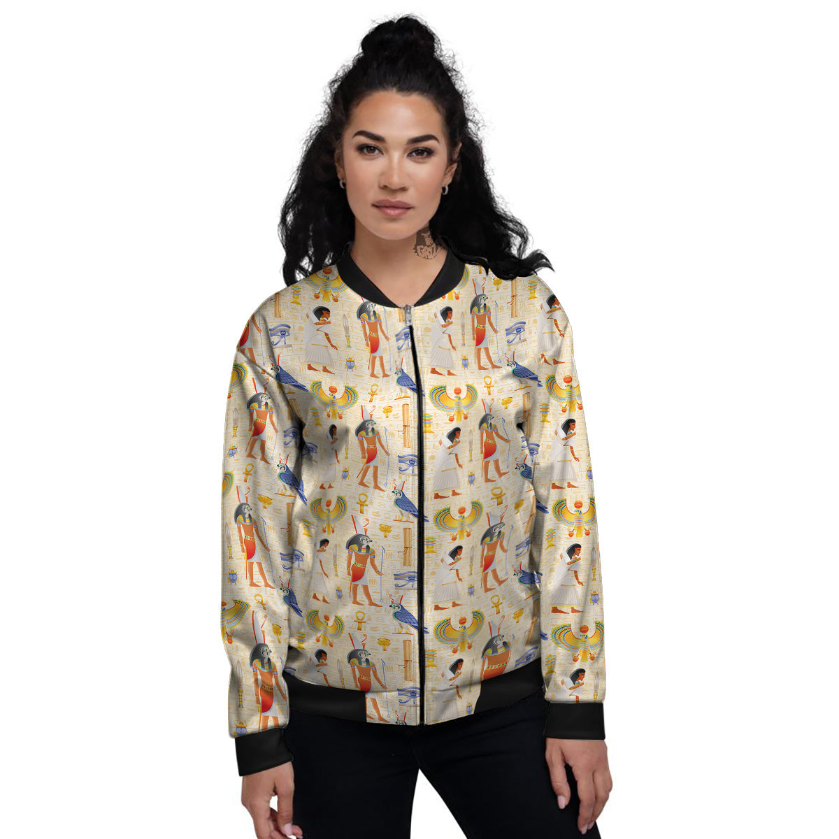 Egyptian Print Pattern Women's Bomber Jacket-grizzshop