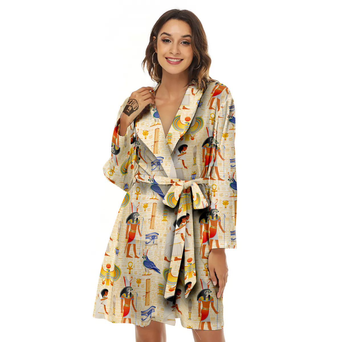 Egyptian Print Pattern Women's Robe-grizzshop