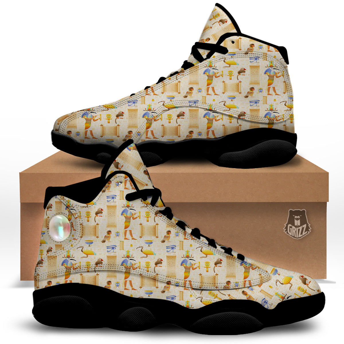 Egyptian Thoth Print Pattern Black Basketball Shoes-grizzshop