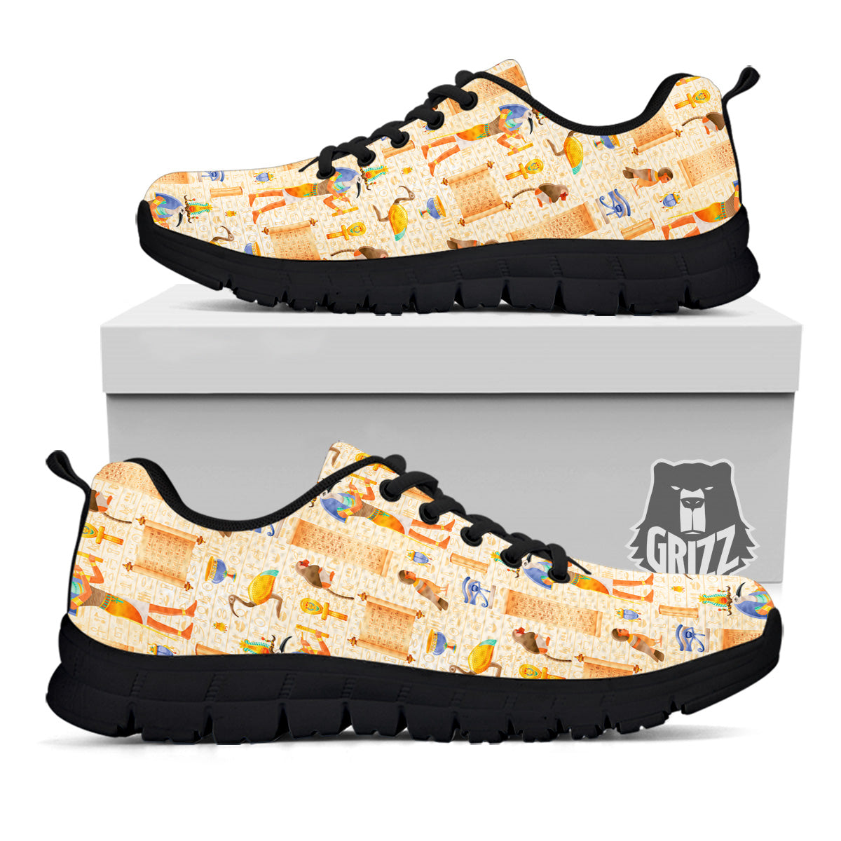 Egyptian Thoth Print Pattern Black Sneaker-grizzshop