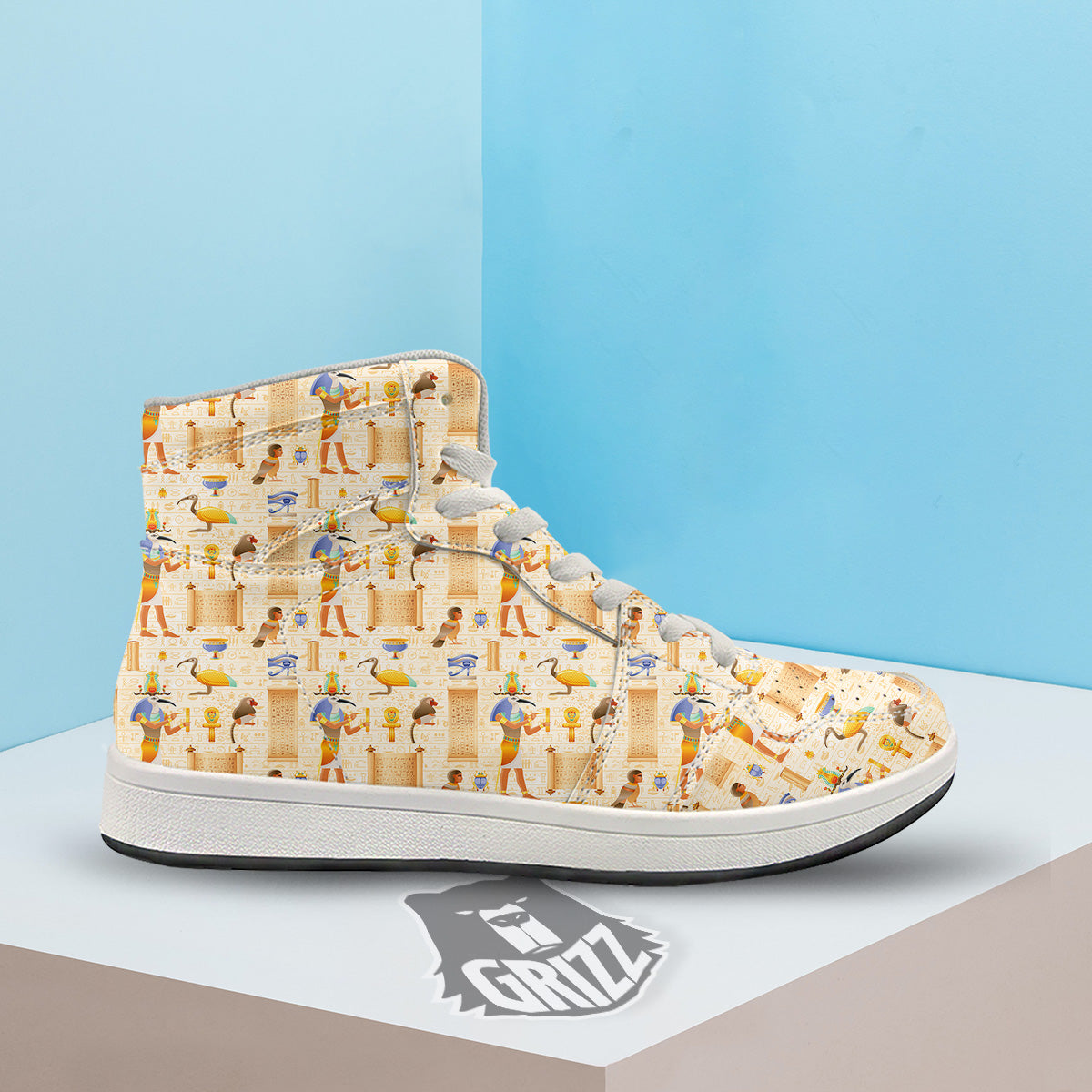 Egyptian Thoth Print Pattern High Top Sneakers-grizzshop