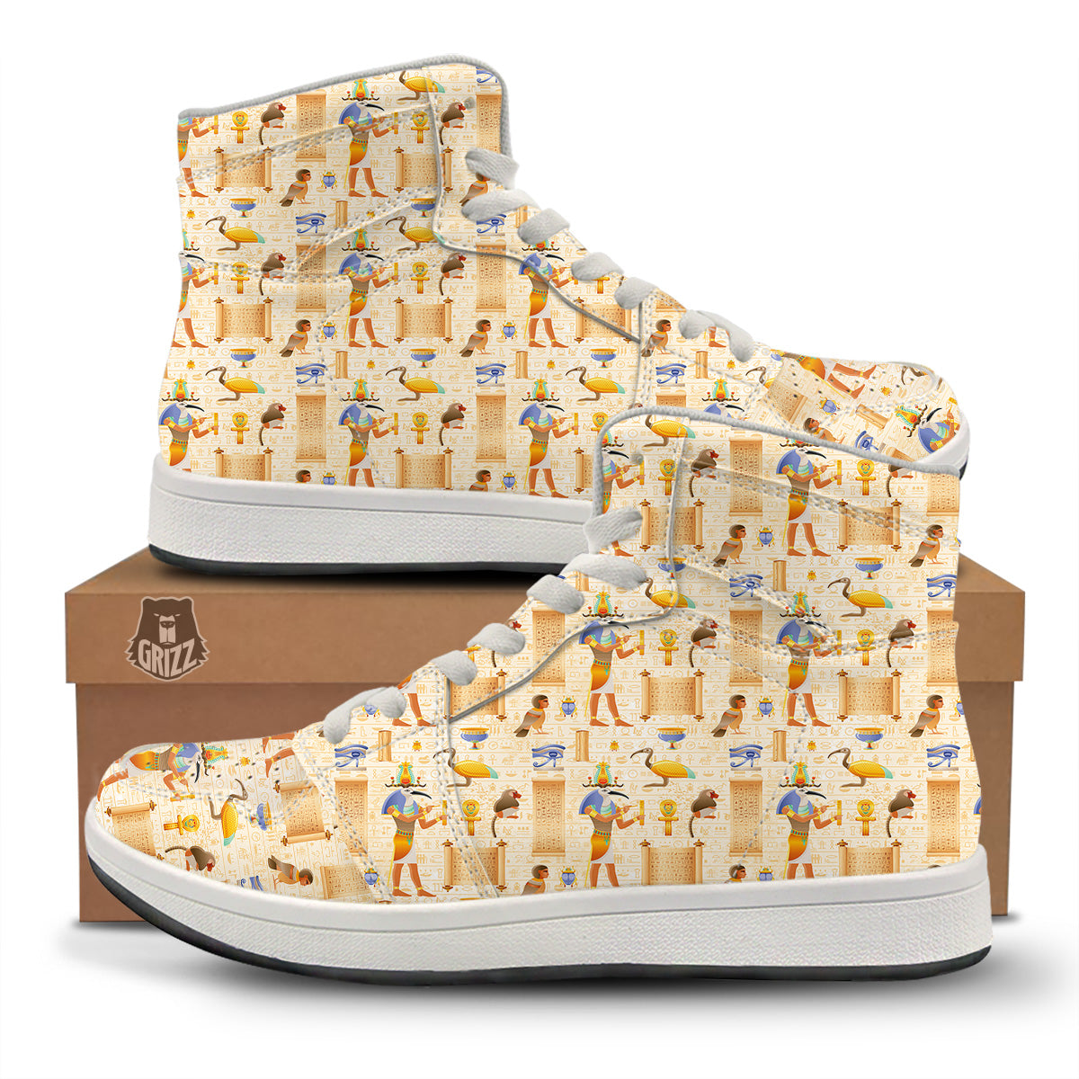 Egyptian Thoth Print Pattern High Top Sneakers-grizzshop