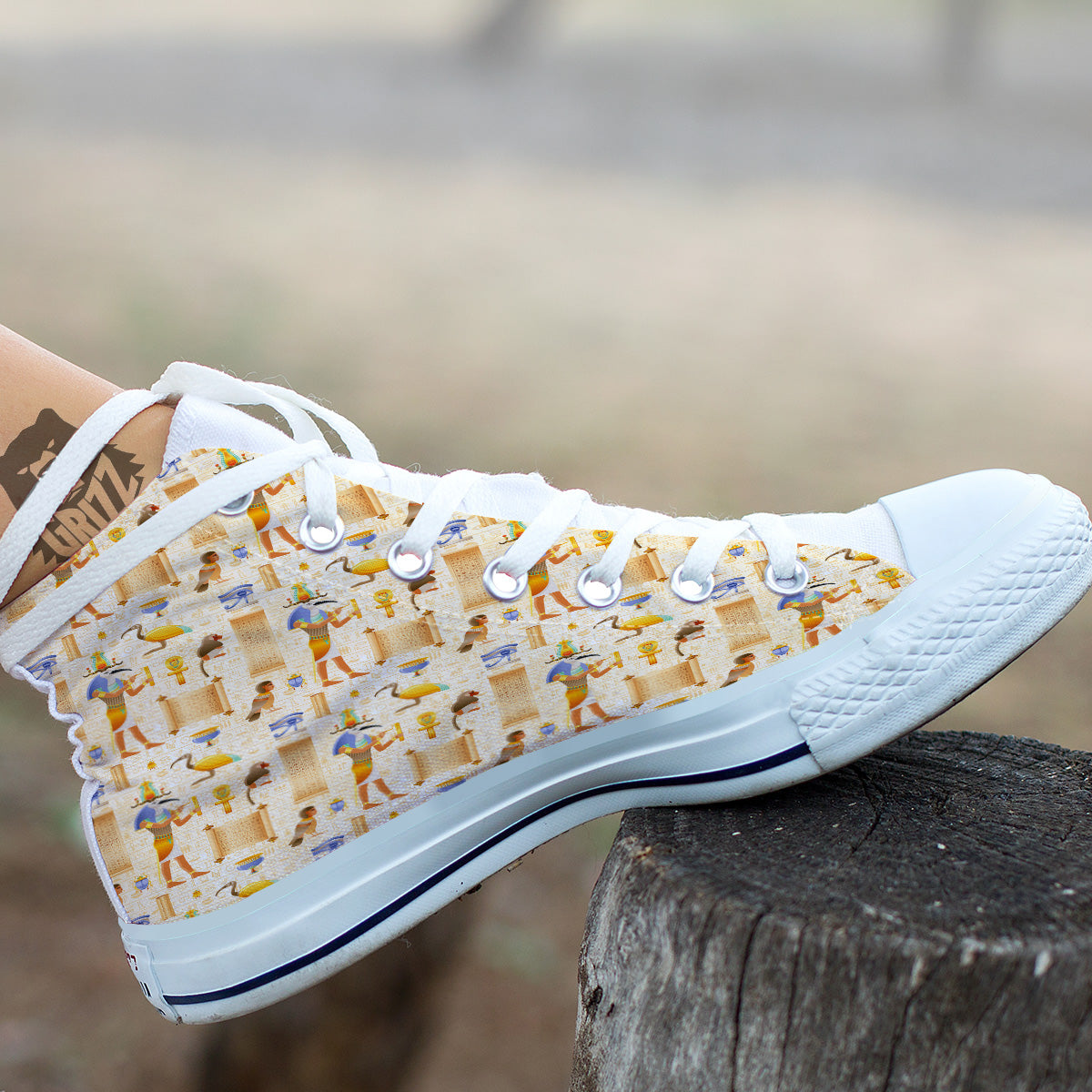 Egyptian Thoth Print Pattern White High Top Shoes-grizzshop