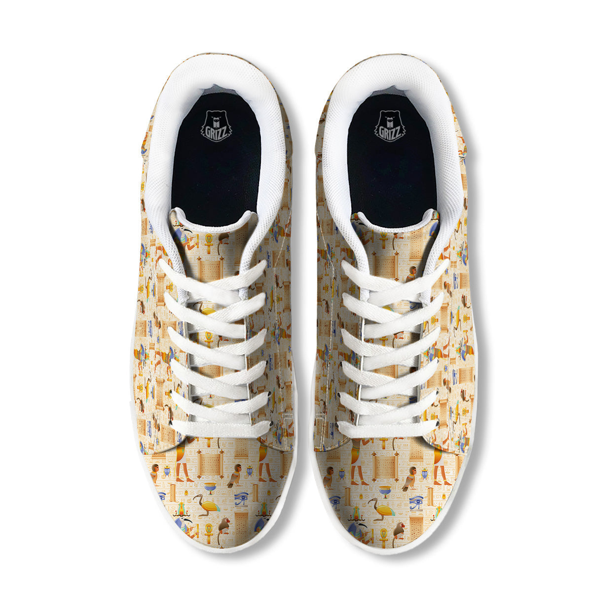 Egyptian Thoth Print Pattern White Low Top Sneakers-grizzshop