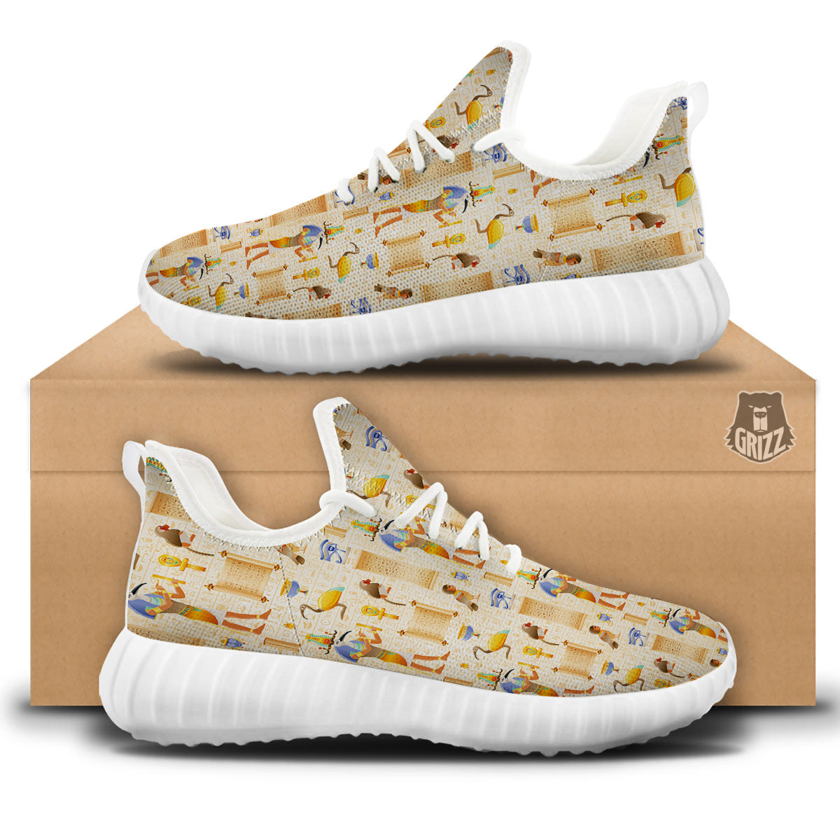 Egyptian Thoth Print Pattern White Walking Shoes-grizzshop