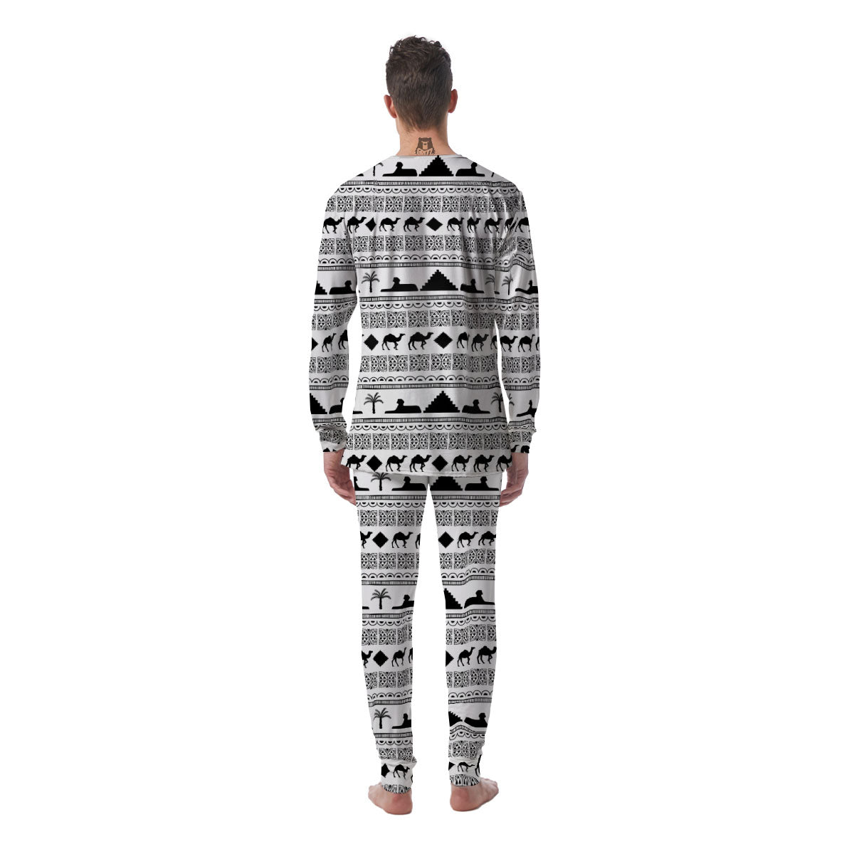 Egyptian White And Black Print Pattern Men's Pajamas-grizzshop