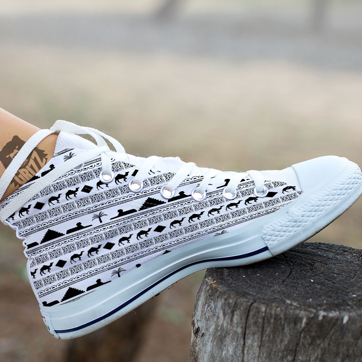 Egyptian White And Black Print Pattern White High Top Shoes-grizzshop