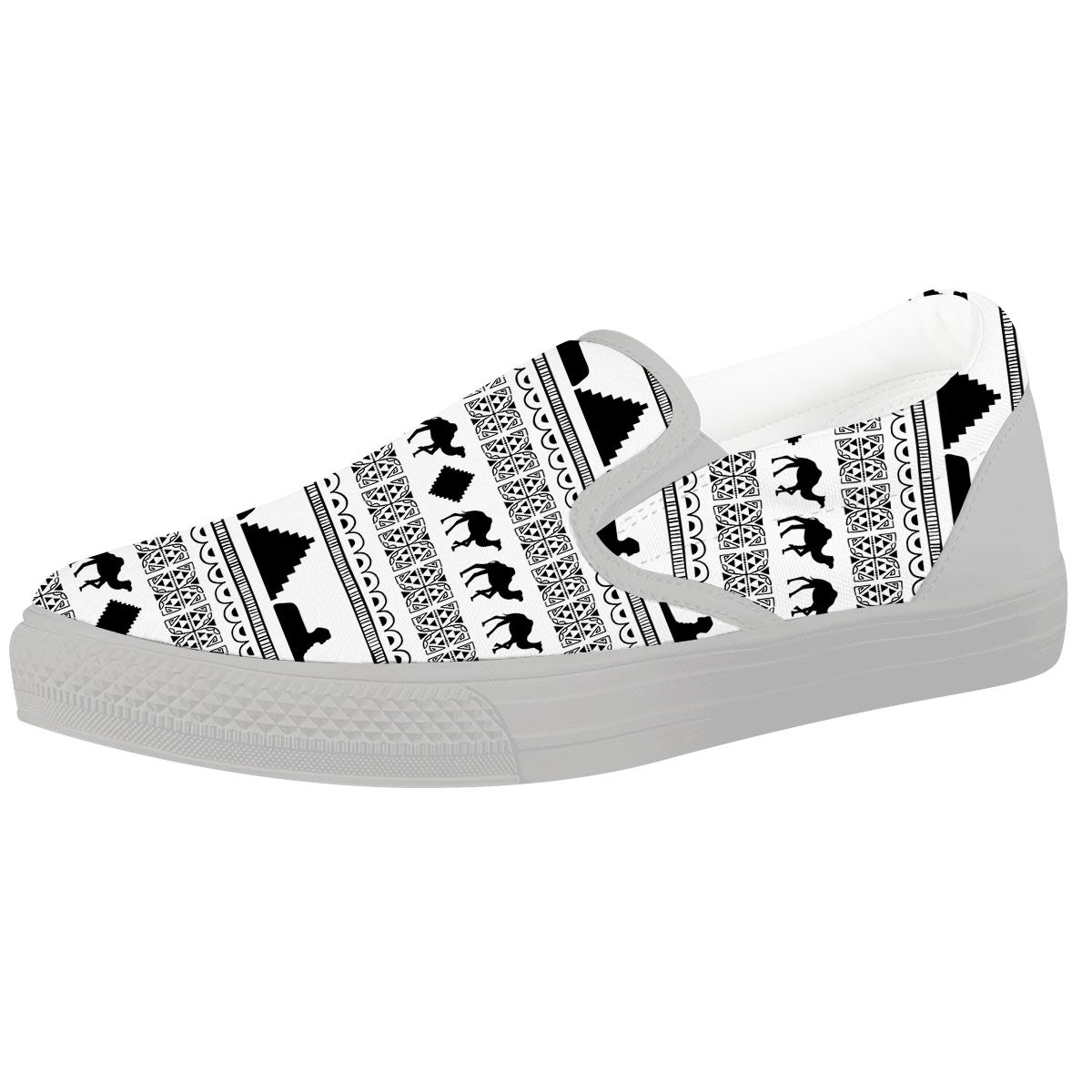 Egyptian White And Black Print Pattern White Slip On Shoes-grizzshop