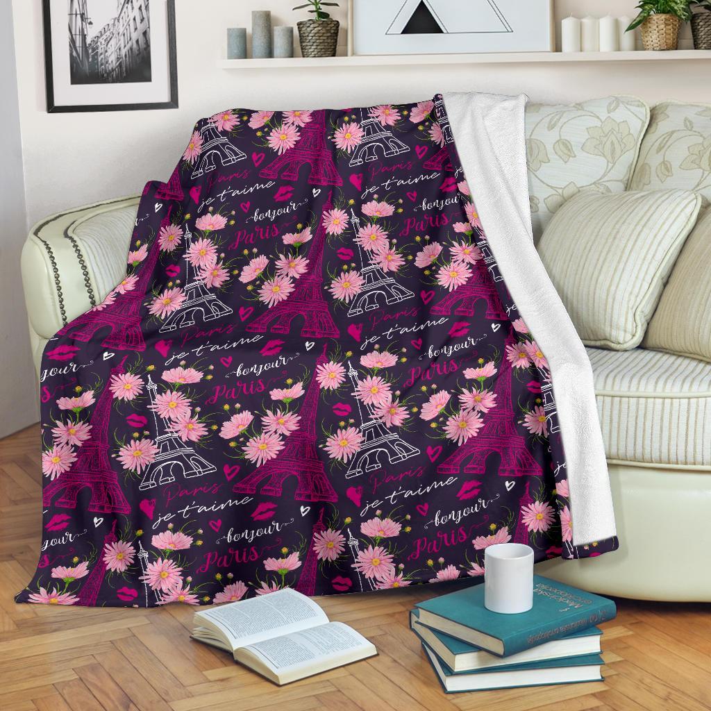 Eiffel Tower Floral Pattern Print Blanket-grizzshop