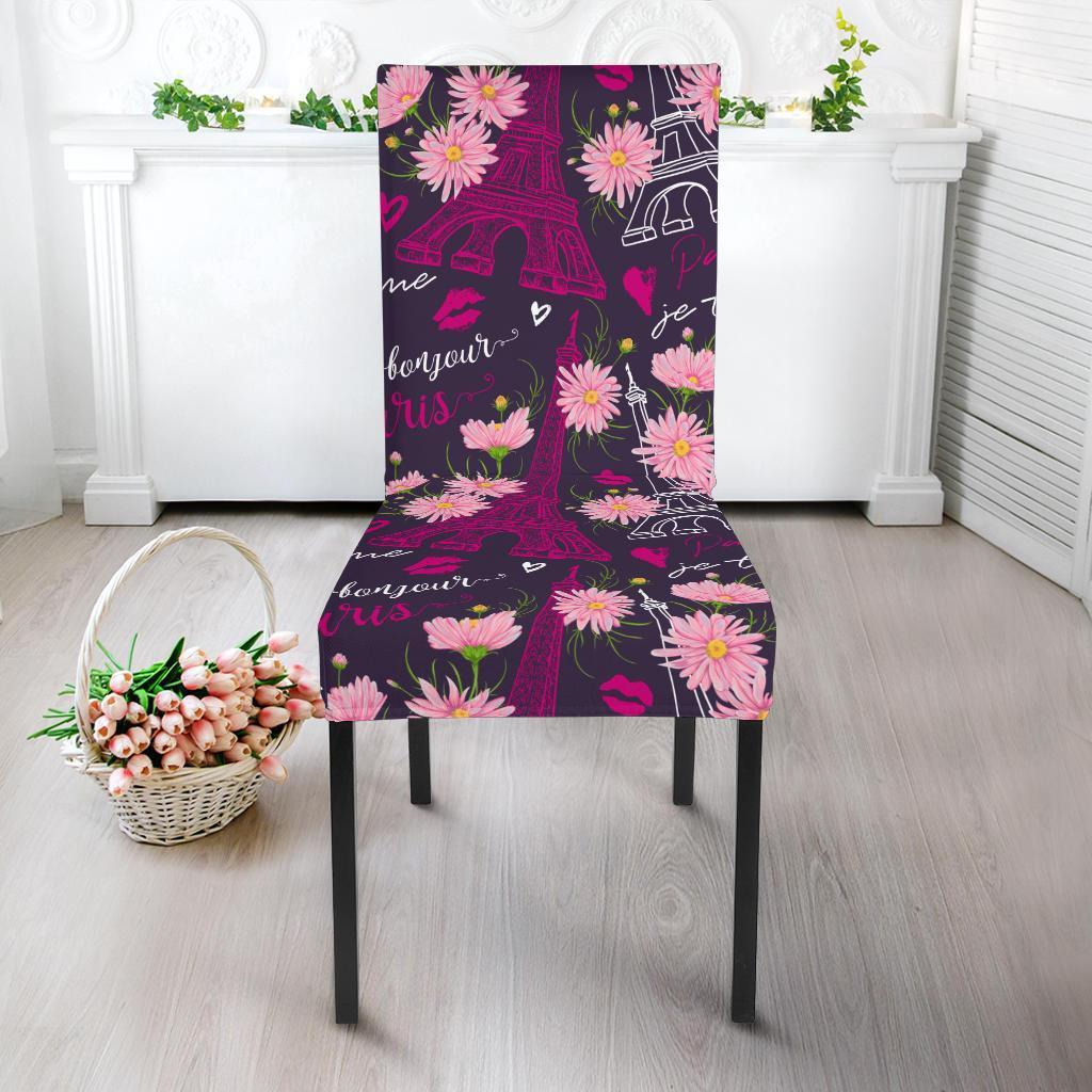 Eiffel Tower Floral Pattern Print Chair Cover-grizzshop