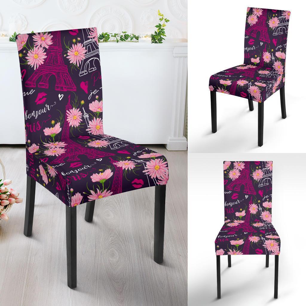 Eiffel Tower Floral Pattern Print Chair Cover-grizzshop