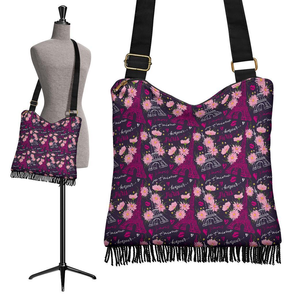 Eiffel Tower Floral Pattern Print Crossbody bags-grizzshop