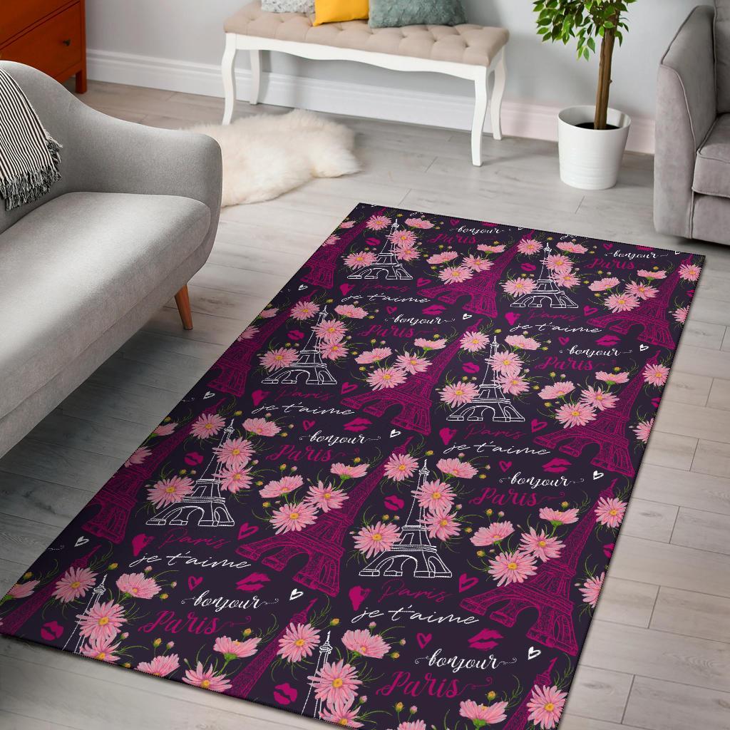 Eiffel Tower Floral Pattern Print Floor Mat-grizzshop