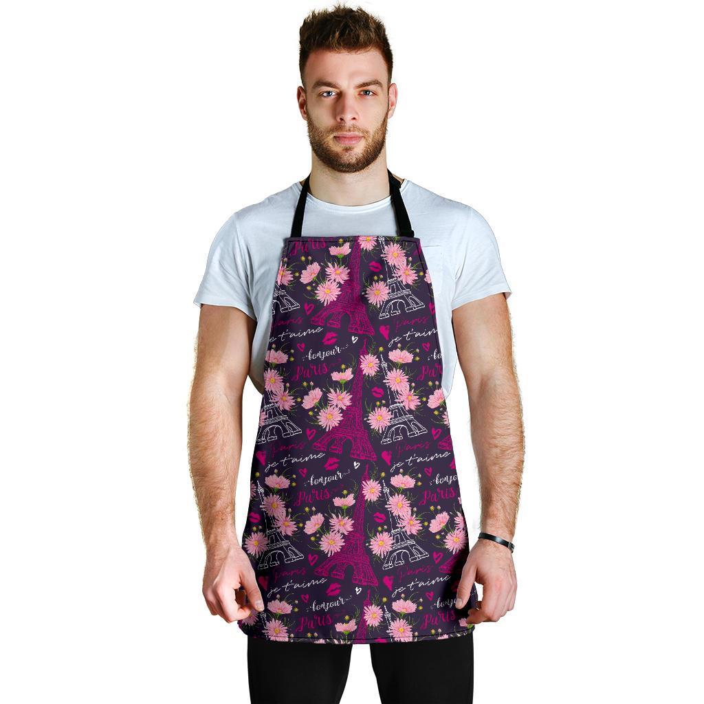 Eiffel Tower Floral Pattern Print Men's Apron-grizzshop