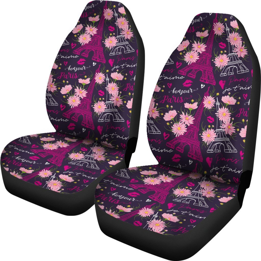 Eiffel Tower Floral Pattern Print Universal Fit Car Seat Covers-grizzshop