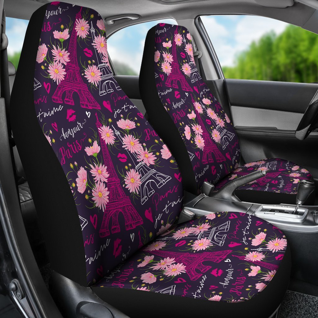 Eiffel Tower Floral Pattern Print Universal Fit Car Seat Covers-grizzshop