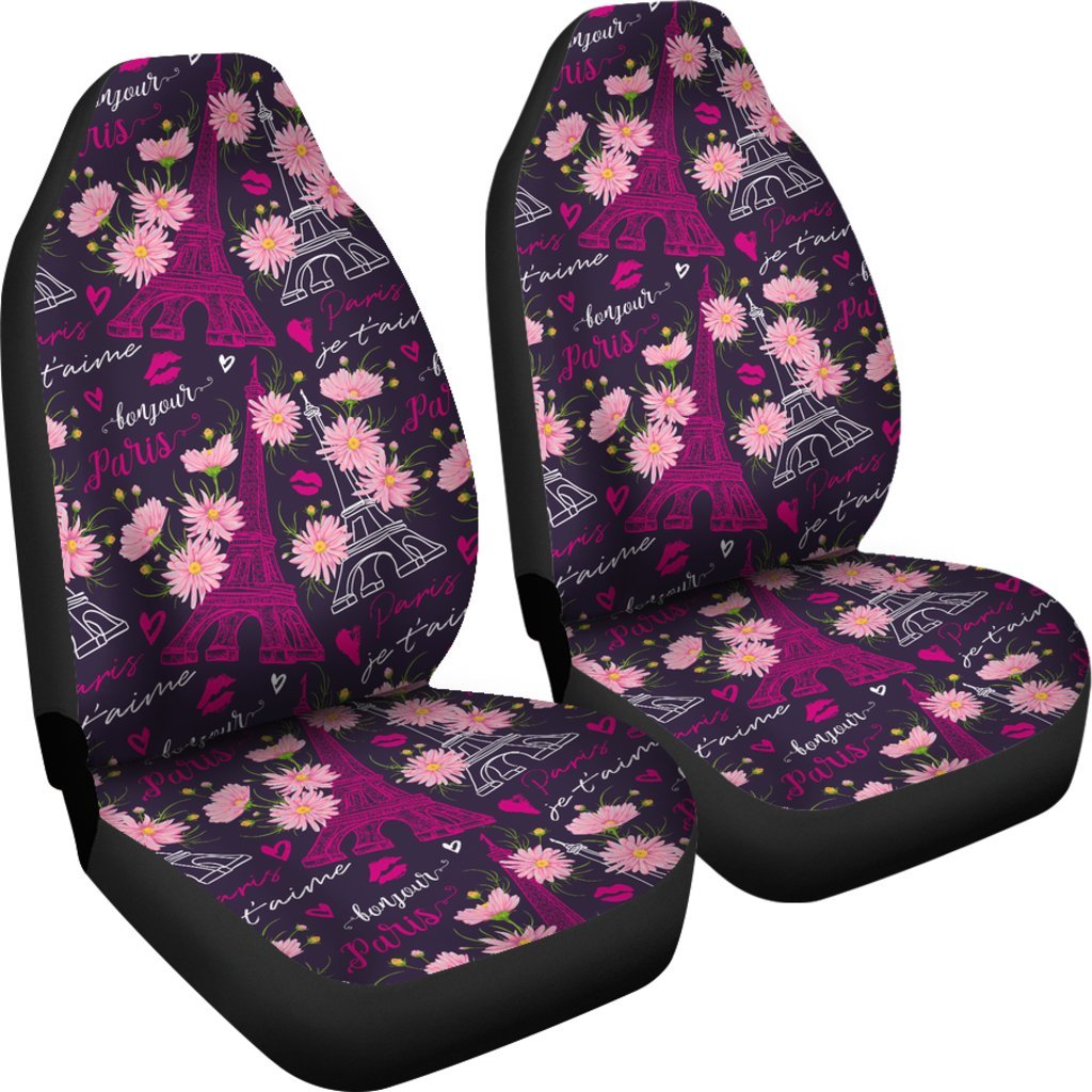 Eiffel Tower Floral Pattern Print Universal Fit Car Seat Covers-grizzshop