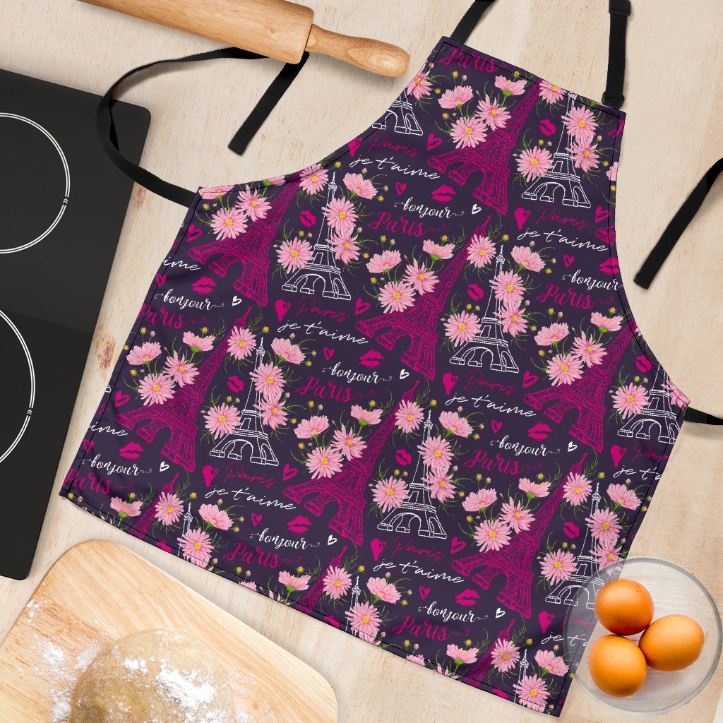 Eiffel Tower Floral Pattern Print Women's Apron-grizzshop