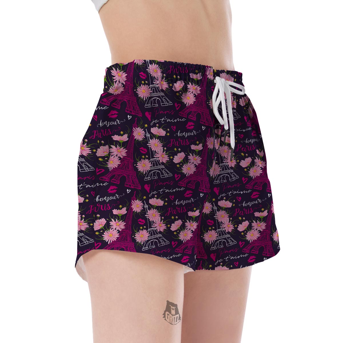 Eiffel Tower Floral Pattern Print Women's Shorts-grizzshop