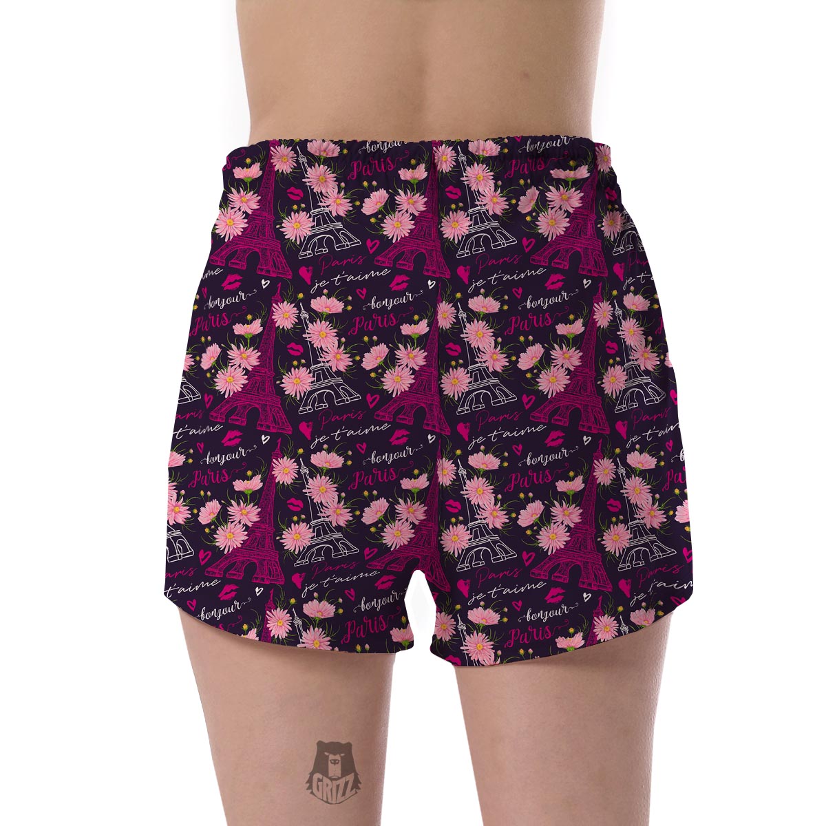 Eiffel Tower Floral Pattern Print Women's Shorts-grizzshop