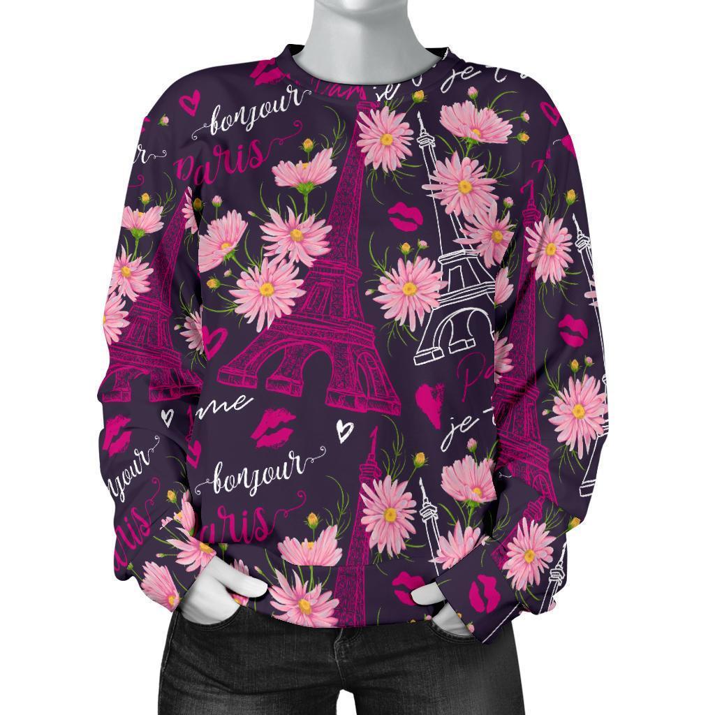 Eiffel Tower Floral Pattern Print Women's Sweatshirt-grizzshop