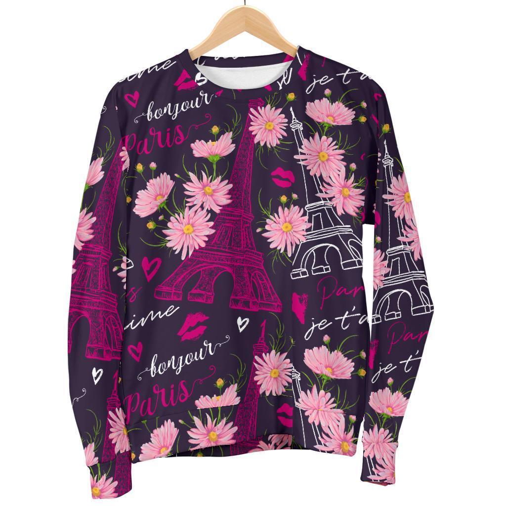 Eiffel Tower Floral Pattern Print Women's Sweatshirt-grizzshop