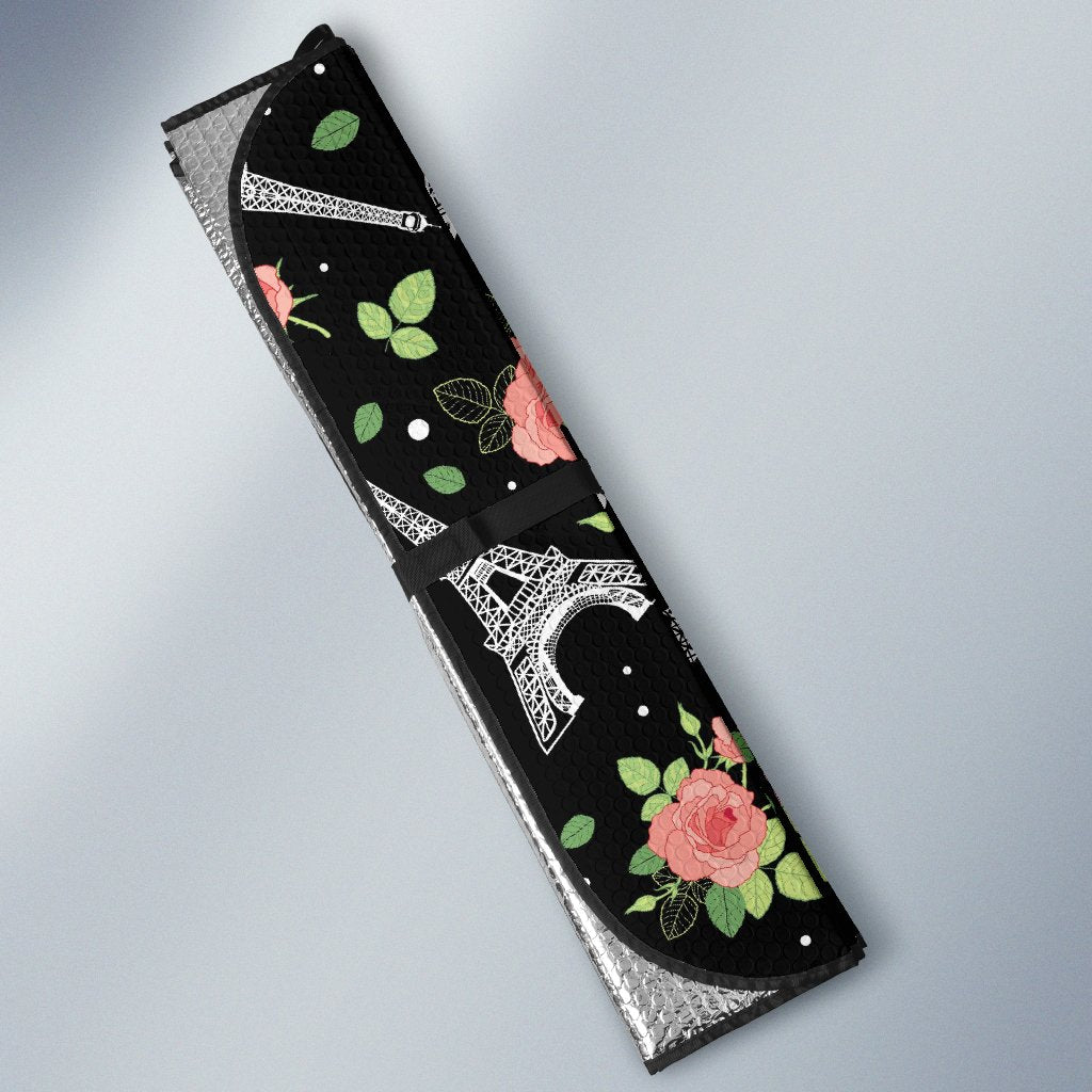 Eiffel Tower Floral Print Pattern Car Sun Shade-grizzshop