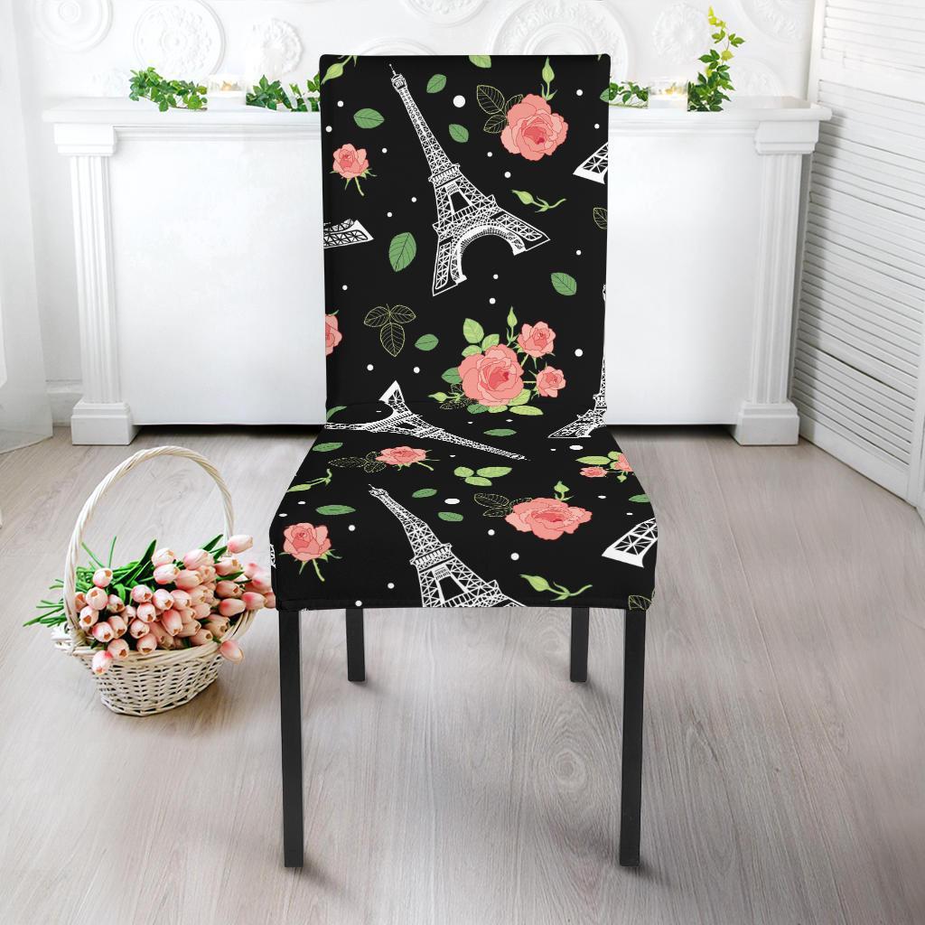 Eiffel Tower Floral Print Pattern Chair Cover-grizzshop