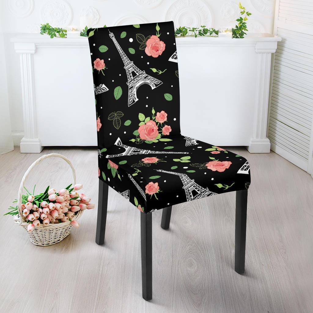 Eiffel Tower Floral Print Pattern Chair Cover-grizzshop