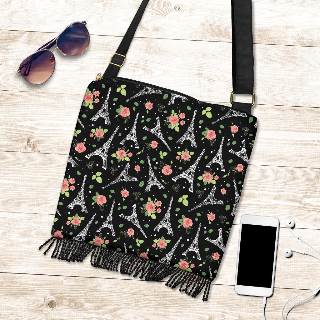 Eiffel Tower Floral Print Pattern Crossbody bags-grizzshop