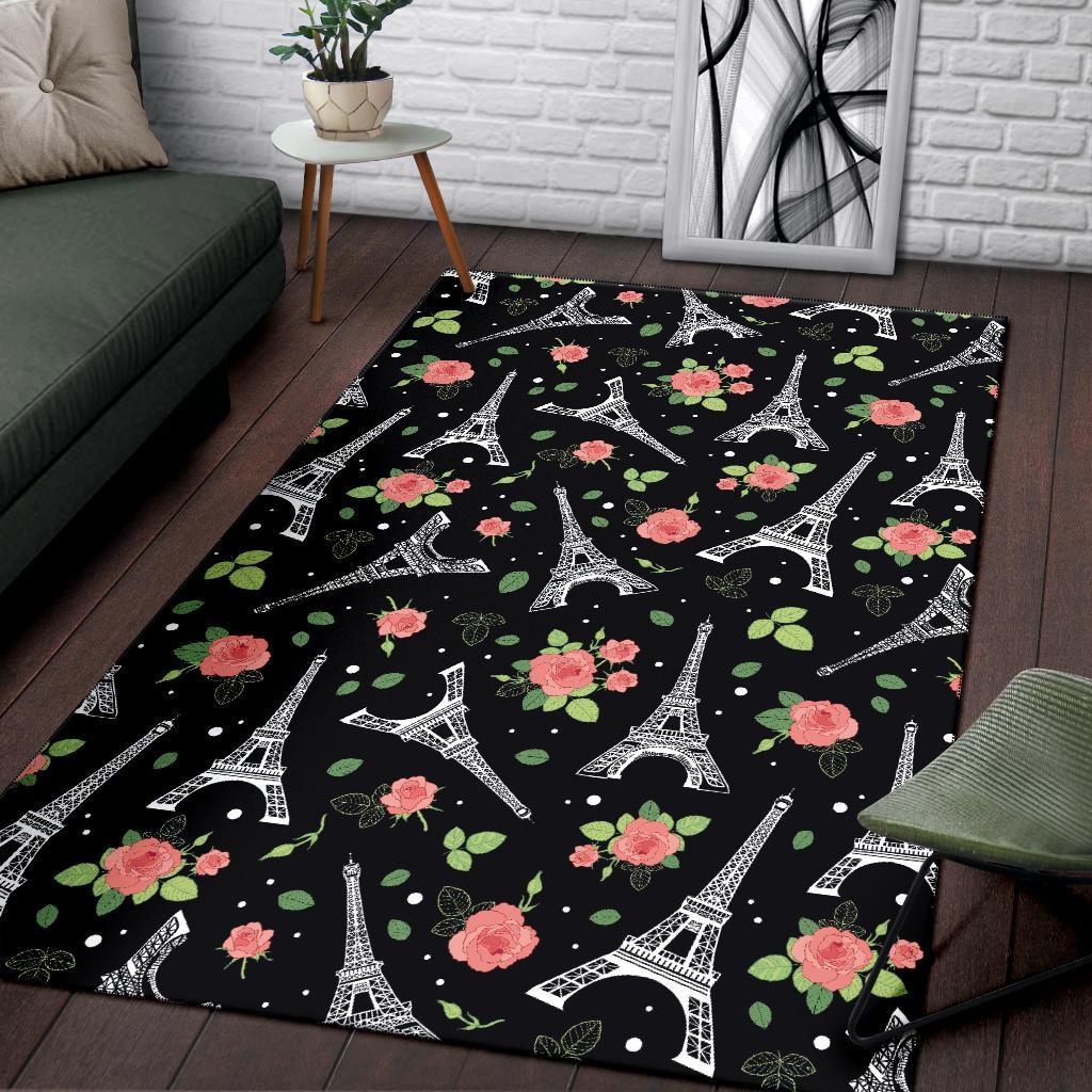 Eiffel Tower Floral Print Pattern Floor Mat-grizzshop