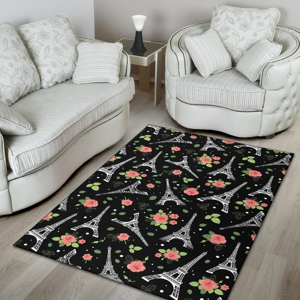 Eiffel Tower Floral Print Pattern Floor Mat-grizzshop