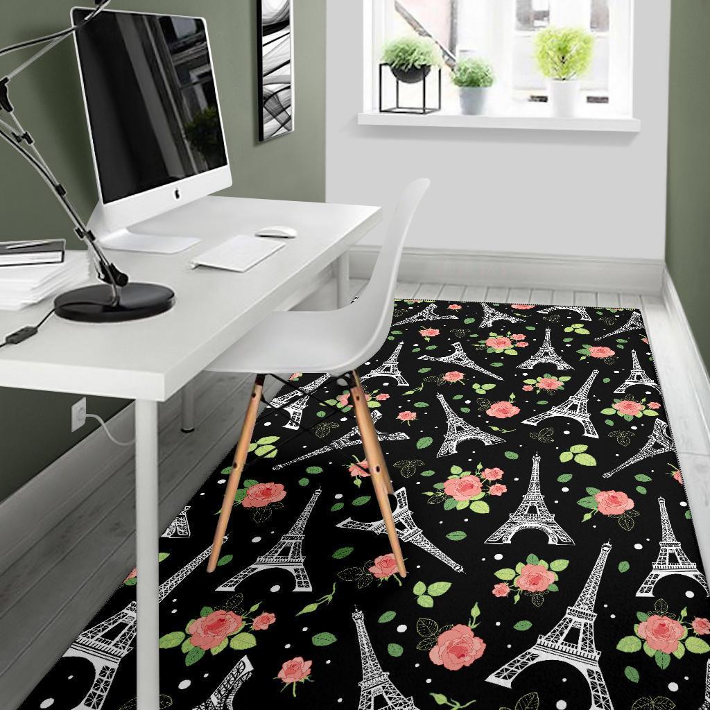 Eiffel Tower Floral Print Pattern Floor Mat-grizzshop