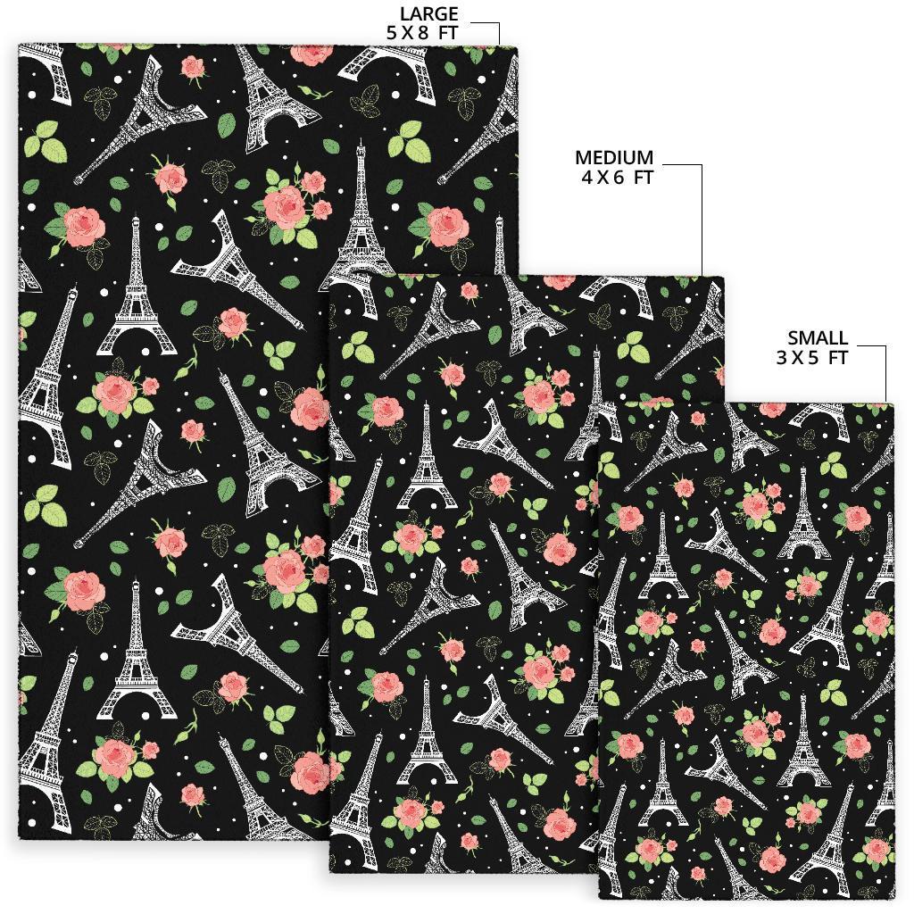 Eiffel Tower Floral Print Pattern Floor Mat-grizzshop