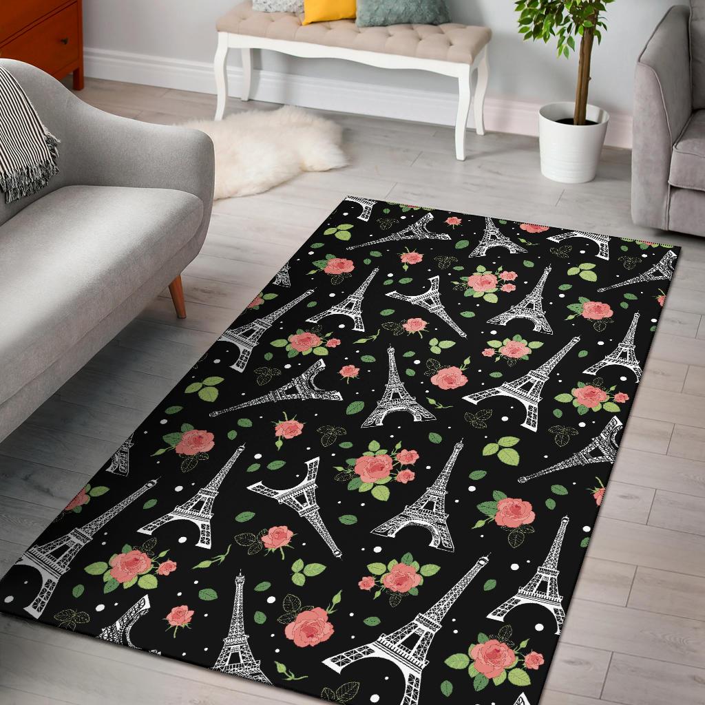 Eiffel Tower Floral Print Pattern Floor Mat-grizzshop