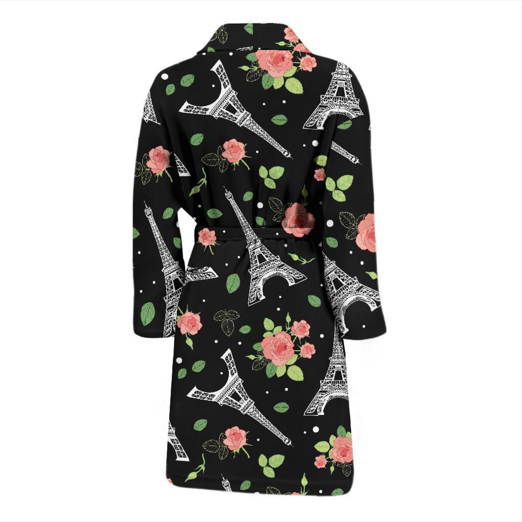 Eiffel Tower Floral Print Pattern Men Long Robe-grizzshop