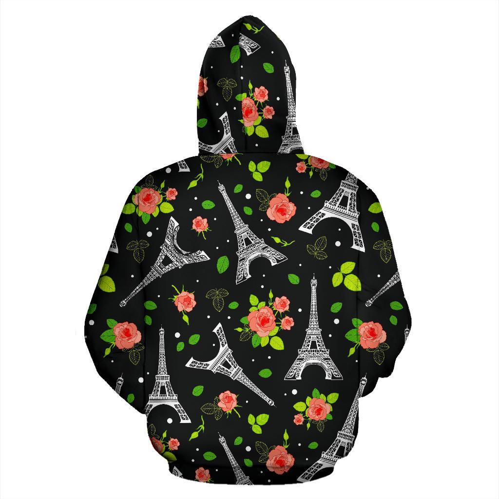 Eiffel Tower Floral Print Pattern Men Women Pullover Hoodie-grizzshop