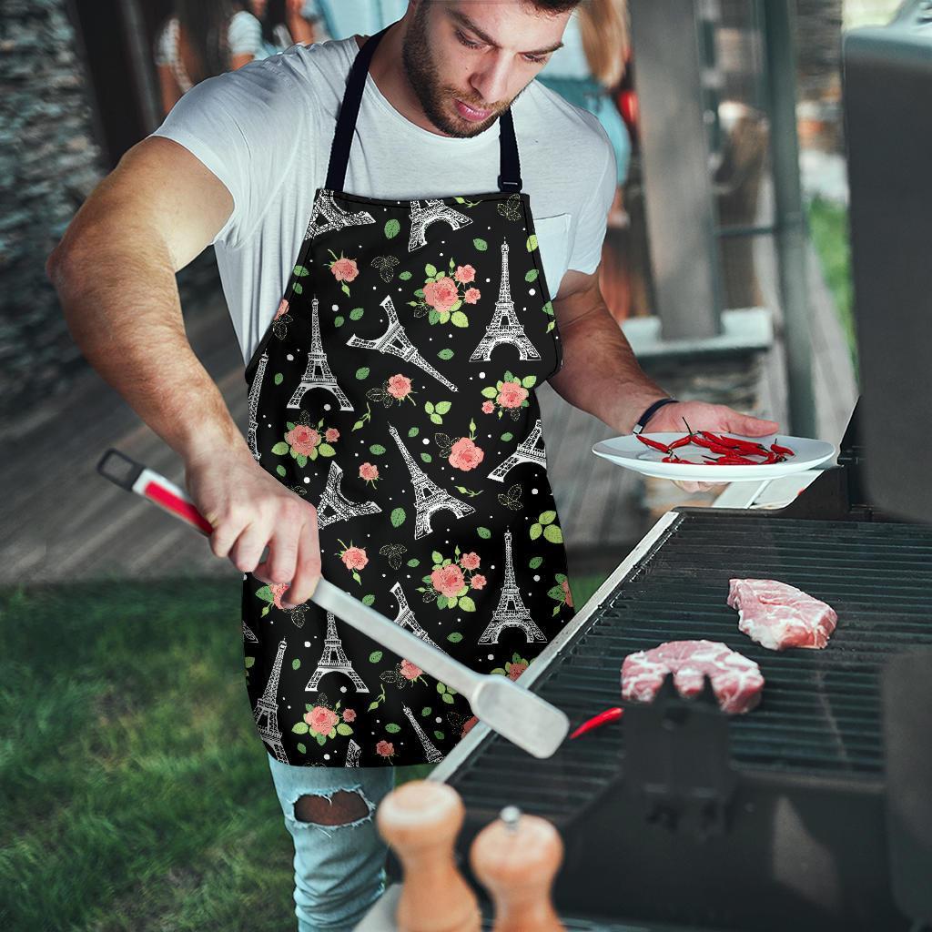 Eiffel Tower Floral Print Pattern Men's Apron-grizzshop