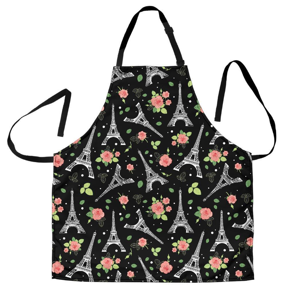 Eiffel Tower Floral Print Pattern Men's Apron-grizzshop