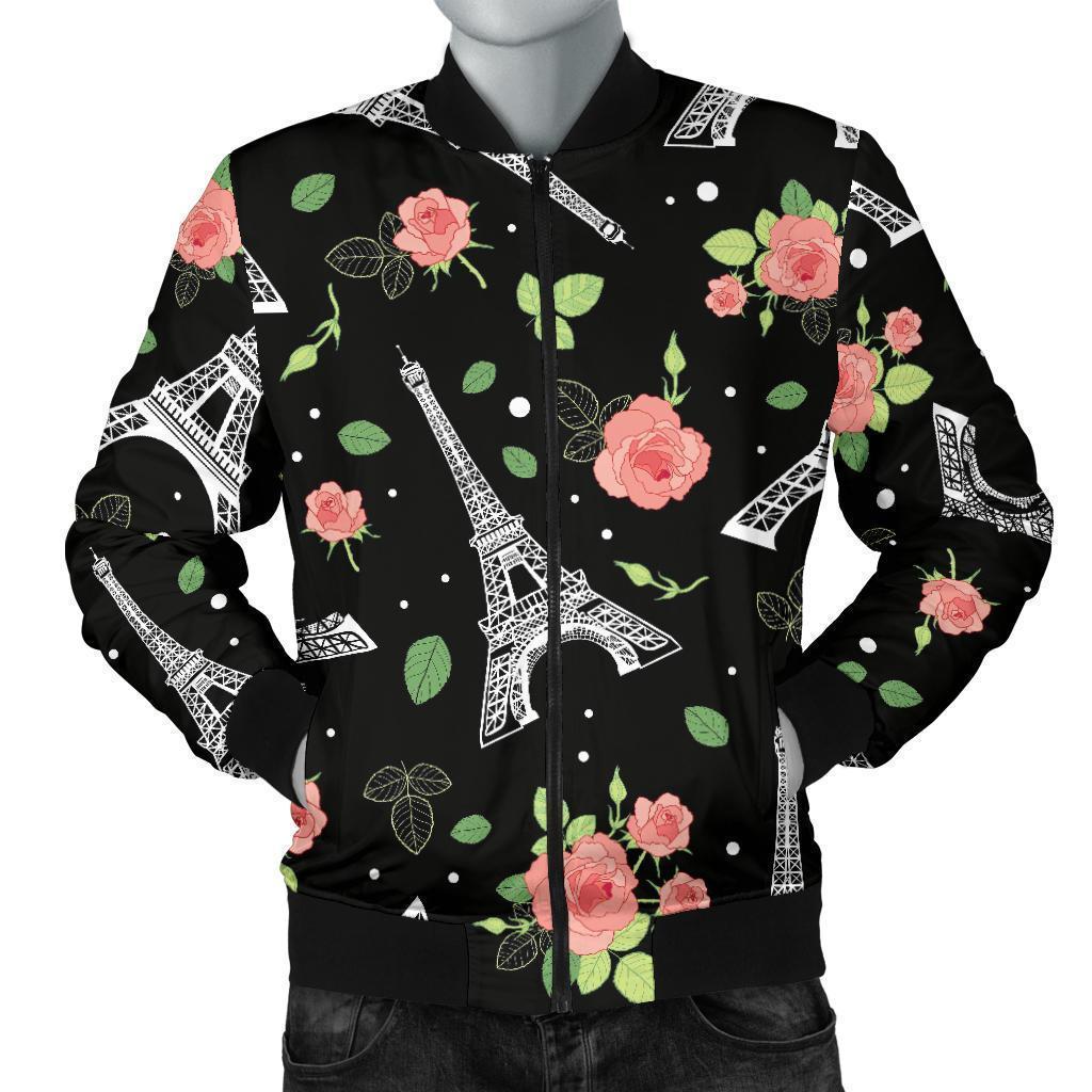 Eiffel Tower Floral Print Pattern Men's Bomber Jacket-grizzshop