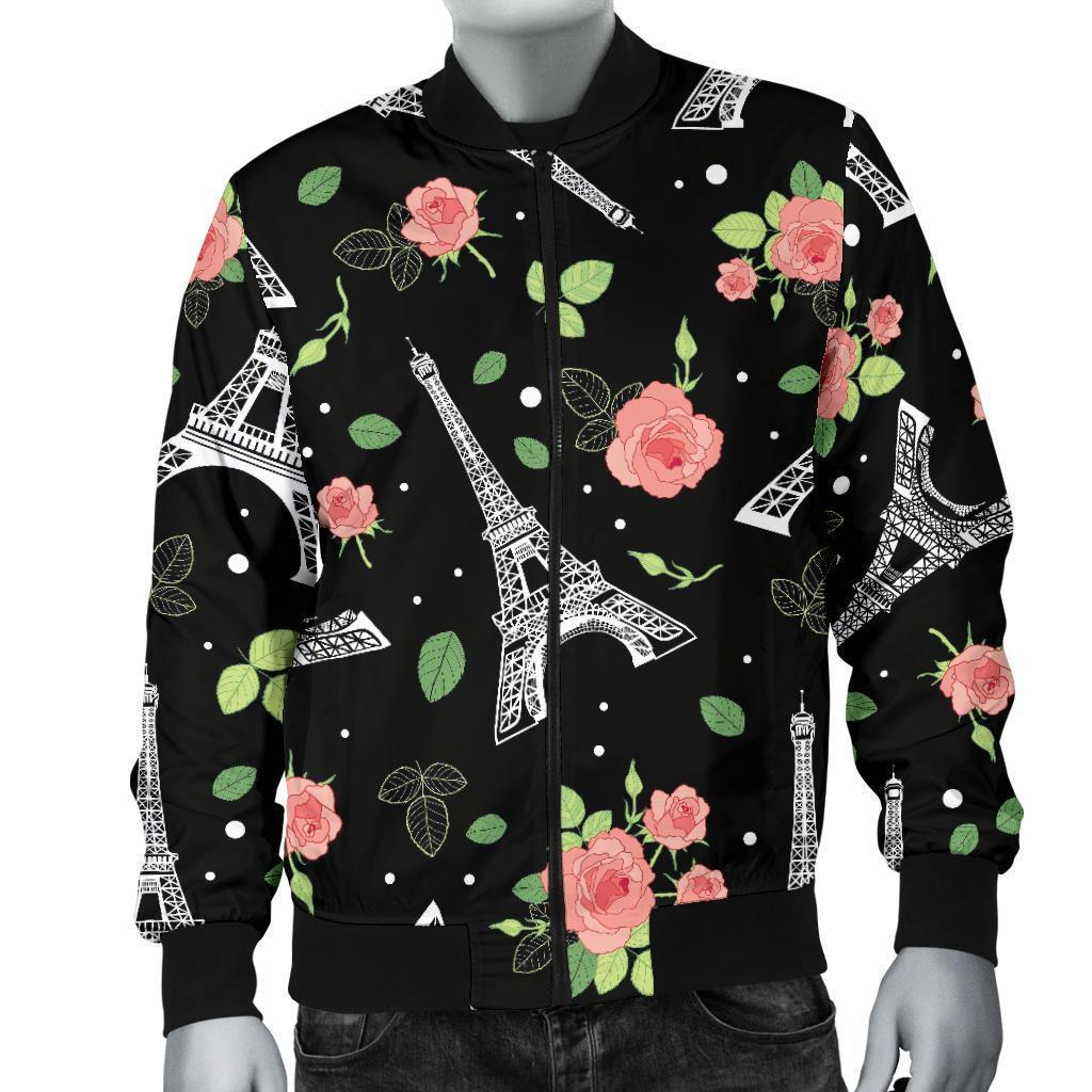 Eiffel Tower Floral Print Pattern Men's Bomber Jacket-grizzshop